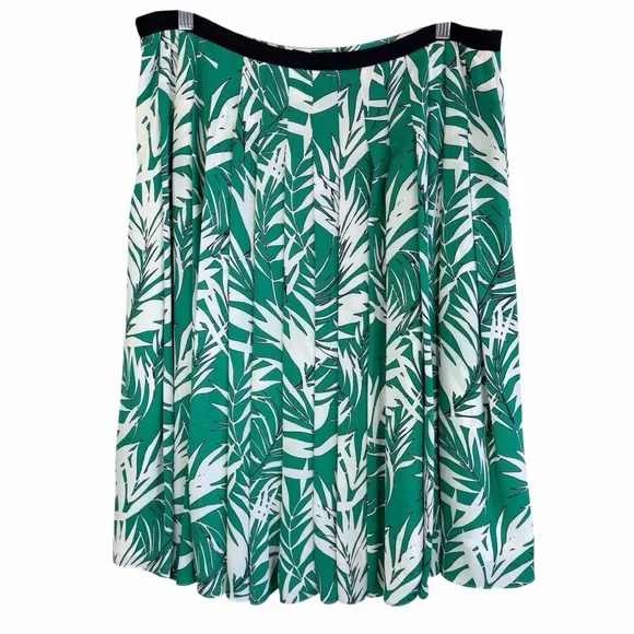 Elegant Talbots Pleated Tropical Leaf Print Skirt Green White 16 - Picture 2 of 7